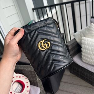 Gucci Black Bucket Bag with Gold Logo
